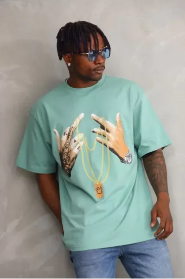Unisex Baskılı Oversize T-Shirt - Mint Yeşili Unisex Baskılı Oversize T-Shirt - Mint Yeşili
