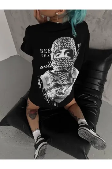 Unisex Baskılı Oversize T-Shirt - Siyah Unisex Baskılı Oversize T-Shirt - Siyah