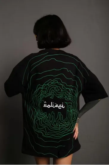 Bisiklet Yakalı Sırt Baskılı Oversize T-Shirt - Siyah Bisiklet Yakalı Sırt Baskılı Oversize T-Shirt - Siyah