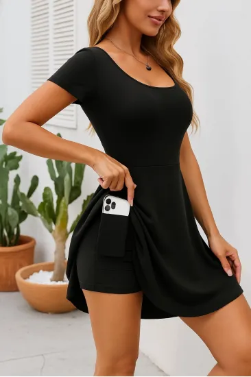 Kadın Kısa Kollu Kare Yaka Short Detaylı Cepli Dalgıç Elbise Kadın Kısa Kollu Kare Yaka Short Detaylı Cepli Dalgıç Elbise