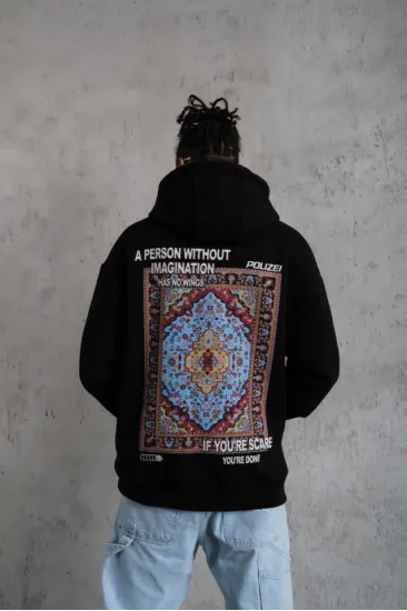 Erkek Kilim Desen Kapüşonlu - Siyah Erkek Kilim Desen Kapüşonlu - Siyah