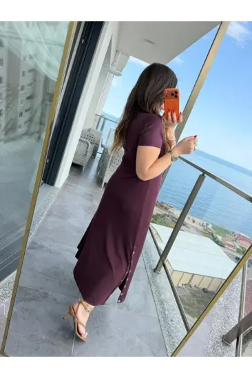 Kadın Kısa Kollu Iki Tarafı Düğme Detaylı Uzun Modal Elbise Kadın Kısa Kollu Iki Tarafı Düğme Detaylı Uzun Modal Elbise