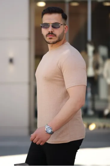 Erkek Ağaç Kabuğu Desenli Kısa Kollu T-shirt Erkek Ağaç Kabuğu Desenli Kısa Kollu T-shirt