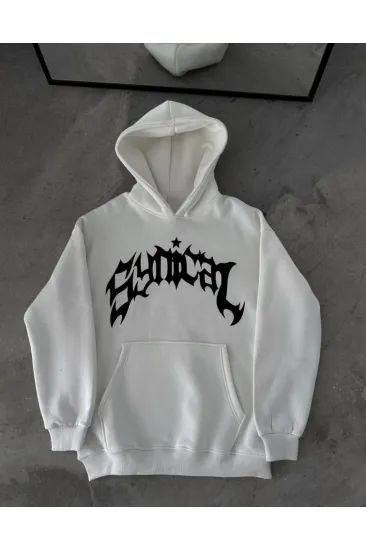 Kışlık Kapşonlu Baskılı Oversize SweatShirt- Beyaz Kışlık Kapşonlu Baskılı Oversize SweatShirt- Beyaz