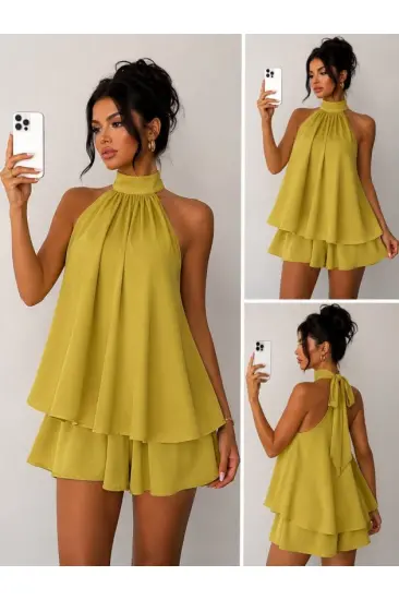 Kadın Halter Yaka Volan Detaylı Mini Elbise Kadın Halter Yaka Volan Detaylı Mini Elbise