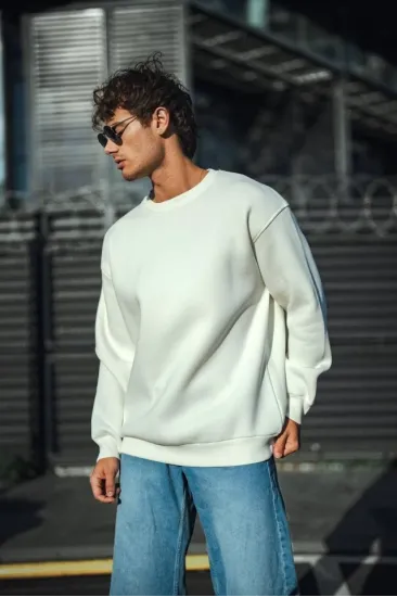 Kışlık Bisiklet Yaka Üç İplik Basic SweatShirt - Beyaz Kışlık Bisiklet Yaka Üç İplik Basic SweatShirt - Beyaz