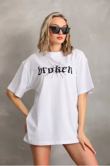 Unisex Baskılı Oversize T-Shirt - Beyaz Unisex Baskılı Oversize T-Shirt - Beyaz