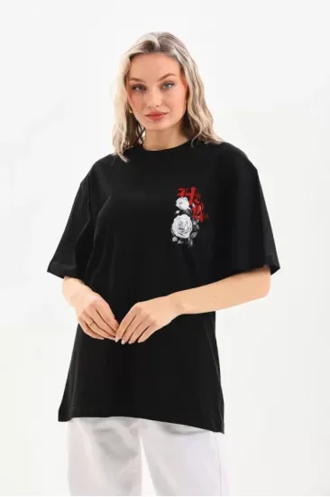 Unisex Baskılı Oversize T-Shirt - Siyah Unisex Baskılı Oversize T-Shirt - Siyah