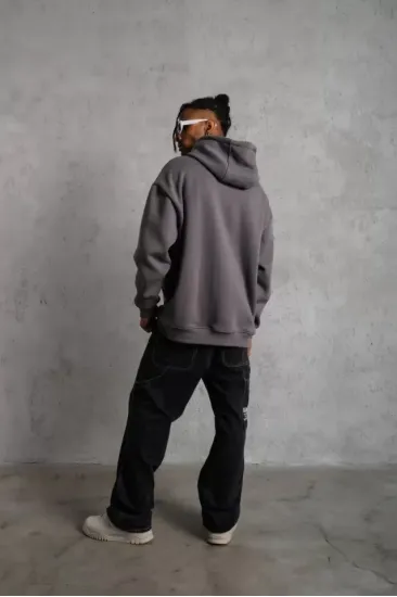 Erkek Düz Kapüşonlu Sweat - Gri Erkek Düz Kapüşonlu Sweat - Gri