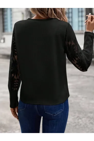 Kadın Uzun Kollu Bisiklet Yaka Kolları çiçekli Waffle Bluz Kadın Uzun Kollu Bisiklet Yaka Kolları çiçekli Waffle Bluz