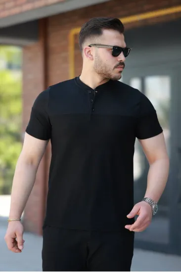 Erkek Hakim Yakalı Kısa Kollu Pamuklu T-shirt Erkek Hakim Yakalı Kısa Kollu Pamuklu T-shirt