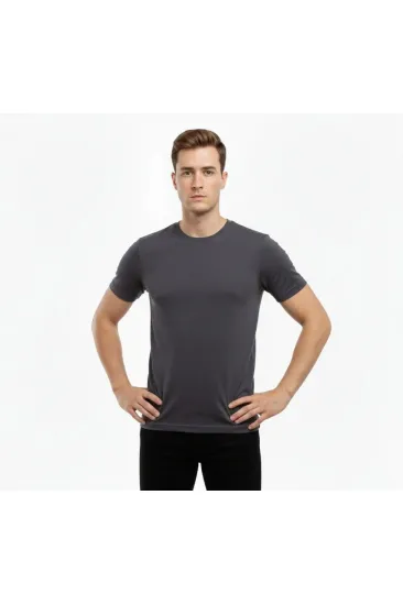Erkek T-Shirt Bisiklet Yaka Slim Fit Dar Kesim Likralı Tişört Günlük Basic Body - Füme Erkek T-Shirt Bisiklet Yaka Slim Fit Dar Kesim Likralı Tişört Günlük Basic Body - Füme