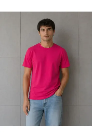 Erkek Basic Pamuklu Tişört Bisiklet Yaka Düz Renk Regular Fit T-Shirt - Fuşya Erkek Basic Pamuklu Tişört Bisiklet Yaka Düz Renk Regular Fit T-Shirt - Fuşya