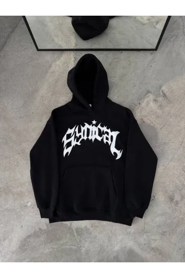 Üç İplik Kapşonlu Baskılı Oversize SweatShirt- Siyah Üç İplik Kapşonlu Baskılı Oversize SweatShirt- Siyah