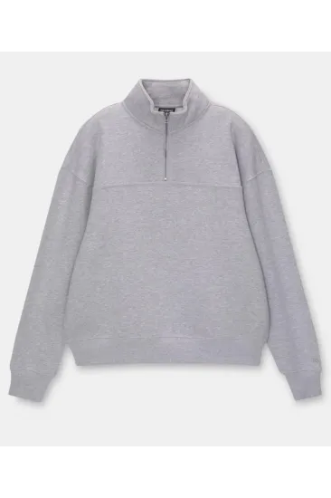 Oversize Yarım Farmuarlı Yakalı Basic SweatShirt - Gri