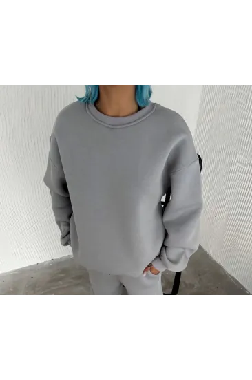 Kışlık Bisiklet Yaka Üç İplik Basic SweatShirt - Gri Kışlık Bisiklet Yaka Üç İplik Basic SweatShirt - Gri