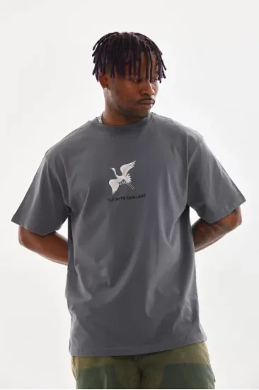 Unisex Baskılı Oversize T-Shirt - Füme Unisex Baskılı Oversize T-Shirt - Füme