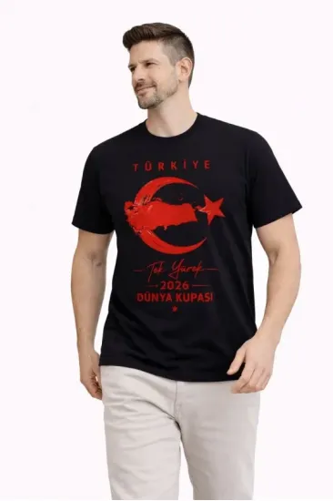 Erkek TÜRKİYE Ay Yıldız Baskılı Taraftar Forma T-Shirt - Siyah Erkek TÜRKİYE Ay Yıldız Baskılı Taraftar Forma T-Shirt - Siyah