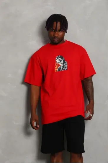 Erkek Baskılı T-Shirt Kısa Kol Bisiklet Yaka Regular Fit Rahat Kalıp Günlük Tişört - Kırmızı Erkek Baskılı T-Shirt Kısa Kol Bisiklet Yaka Regular Fit Rahat Kalıp Günlük Tişört - Kırmızı