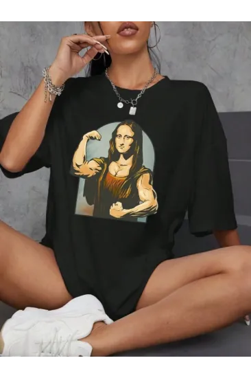 Baskılı Oversize T-shirt - Siyah