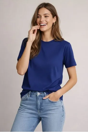 Osy Modal Yumuşak Dokulu Kumaş Bisiklet Yaka T-shirt - Lacivert Osy Modal Yumuşak Dokulu Kumaş Bisiklet Yaka T-shirt - Lacivert