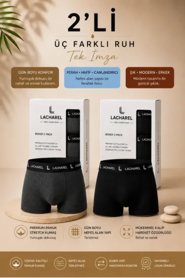 Erkek Likralı Pamuklu Nefes Alan Penye Boxer 2Li Paket - Füme - Siyah Erkek Likralı Pamuklu Nefes Alan Penye Boxer 2Li Paket - Füme - Siyah