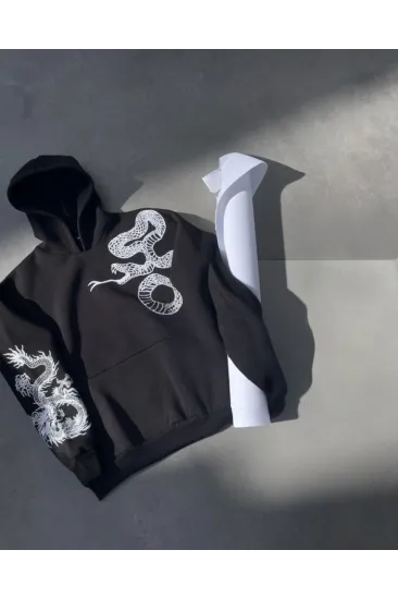 Uzun Kol Kapşonlu Baskılı SweatShirt - Siyah Uzun Kol Kapşonlu Baskılı SweatShirt - Siyah