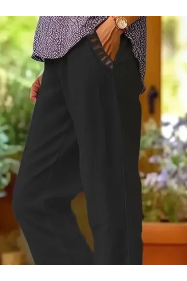 Kadın Beli Lastikli Bağcıklı Cep Ve Pantolon Ucu Güpür Detaylı Pantolon