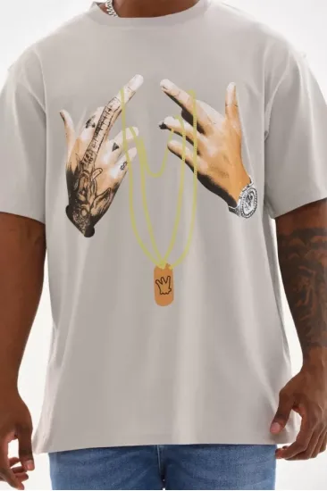 Unisex Baskılı Oversize T-Shirt - Gri Unisex Baskılı Oversize T-Shirt - Gri