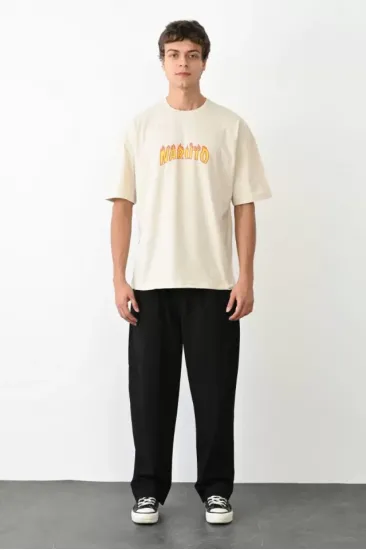 Unisex Bisiklet Yaka Baskılı Oversize T-Shirt - Beyaz Unisex Bisiklet Yaka Baskılı Oversize T-Shirt - Beyaz
