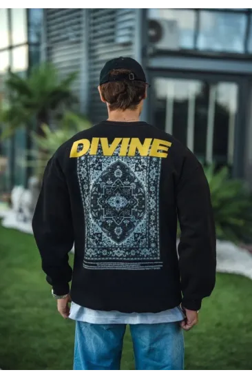Kışlık Bisiklet Yaka Baskılı SweatShirt - Siyah Kışlık Bisiklet Yaka Baskılı SweatShirt - Siyah