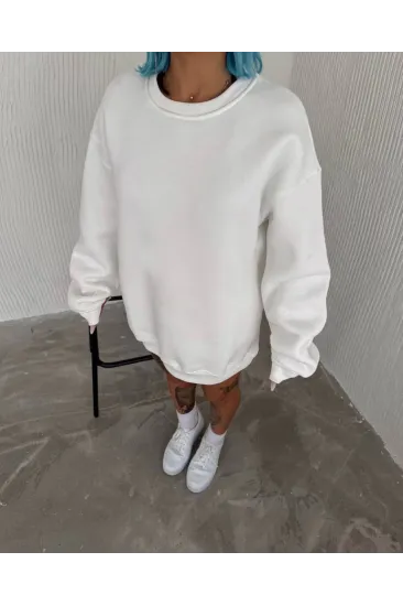 Kışlık Bisiklet Yaka Üç İplik Basic SweatShirt - Beyaz Kışlık Bisiklet Yaka Üç İplik Basic SweatShirt - Beyaz