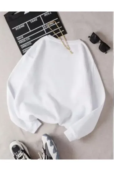 Üç İplik Biskilet Yaka Basic SweatShirt - Beyaz