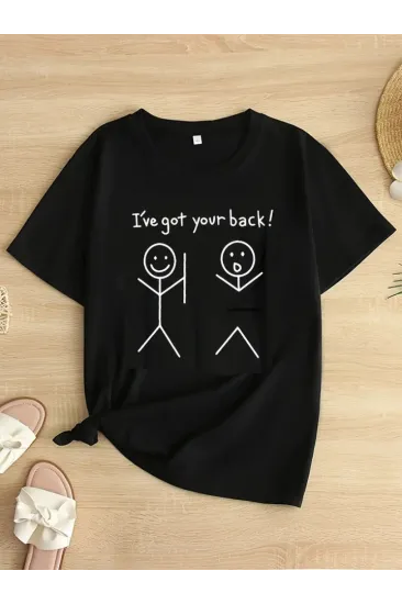 Baskılı Oversize Bisiklet Yaka T-shirt - Siyah Baskılı Oversize Bisiklet Yaka T-shirt - Siyah