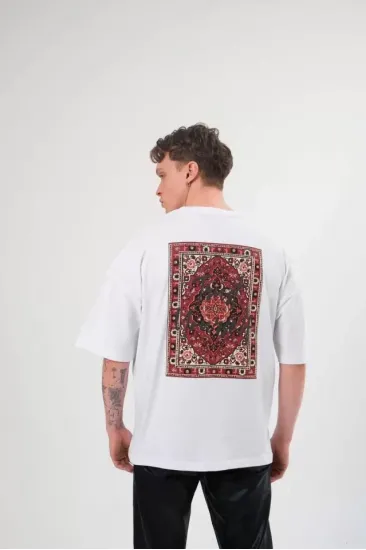 Unisex Bisiklet Yaka Baskılı Oversize T-Shirt - Beyaz Unisex Bisiklet Yaka Baskılı Oversize T-Shirt - Beyaz