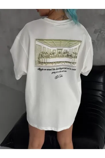 Unisex Baskılı Oversize T-Shirt - Beyaz Unisex Baskılı Oversize T-Shirt - Beyaz