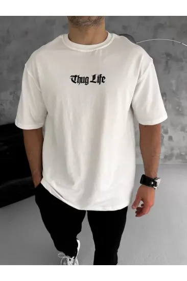 Unisex Bisiklet Yaka Baskılı Oversize T-Shirt - Beyaz Unisex Bisiklet Yaka Baskılı Oversize T-Shirt - Beyaz