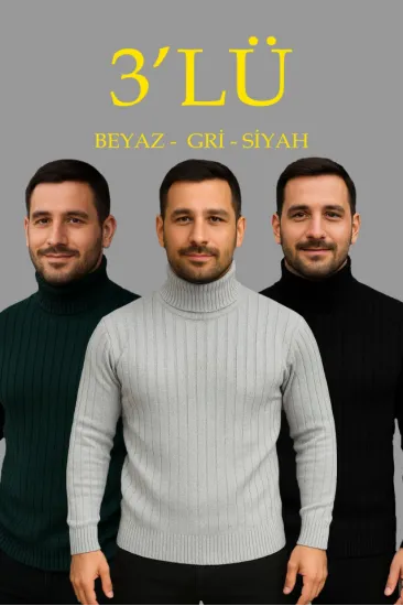 Erkek Fitilli Triko Kazak 3lÜ Set Gri Haki Siyah Regular Balıkcı Yaka Tam Boğazlı Triko Seti Modeli Kazak Erkek Fitilli Triko Kazak 3lÜ Set Gri Haki Siyah Regular Balıkcı Yaka Tam Boğazlı Triko Seti Modeli Kazak