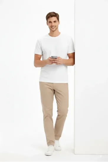 Erkek Bisiklet Yaka Tişört Regular Kalıp Basic Pamuklu Günlük Kullanım T-shirt - Beyaz Erkek Bisiklet Yaka Tişört Regular Kalıp Basic Pamuklu Günlük Kullanım T-shirt - Beyaz