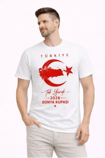 Erkek TÜRKİYE Ay Yıldız Baskılı Taraftar Forma T-Shirt - Beyaz Erkek TÜRKİYE Ay Yıldız Baskılı Taraftar Forma T-Shirt - Beyaz