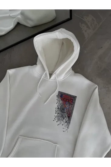 Uzun Kol Kapşonlu Ön Ve Arka Baskılı SweatShirt - Beyaz Uzun Kol Kapşonlu Ön Ve Arka Baskılı SweatShirt - Beyaz