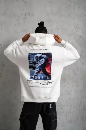 Erkek Astronot Baskılı Kapüşonlu Sweat - Beyaz Erkek Astronot Baskılı Kapüşonlu Sweat - Beyaz