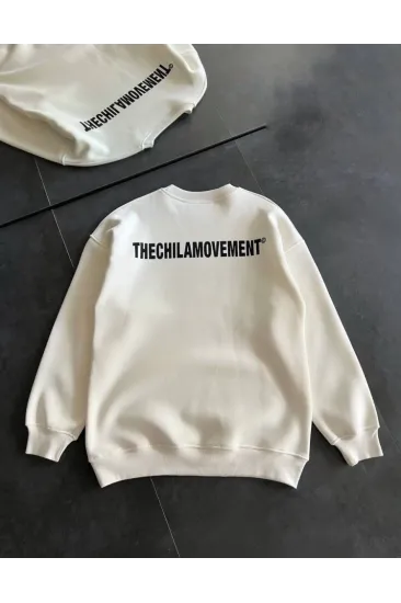 Kışlık Bisiklet Yaka Oversize Baskılı SweatShirt - Beyaz Kışlık Bisiklet Yaka Oversize Baskılı SweatShirt - Beyaz