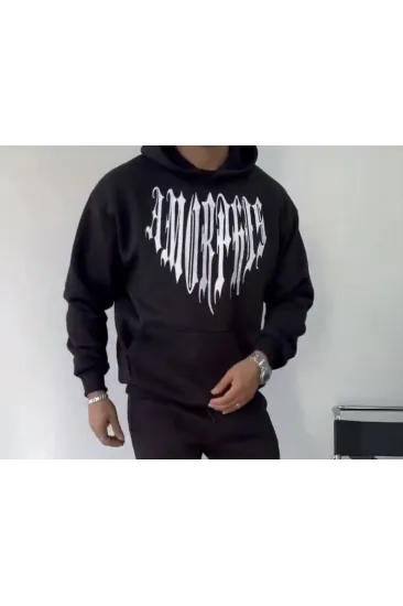 Uzun Kol Kapşonlu Baskılı SweatShirt - Siyah Uzun Kol Kapşonlu Baskılı SweatShirt - Siyah