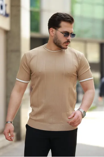Erkek Bisiklet Yaka çizgi Desenli Ribanalı Kısa Kollu Tshirt Erkek Bisiklet Yaka çizgi Desenli Ribanalı Kısa Kollu Tshirt