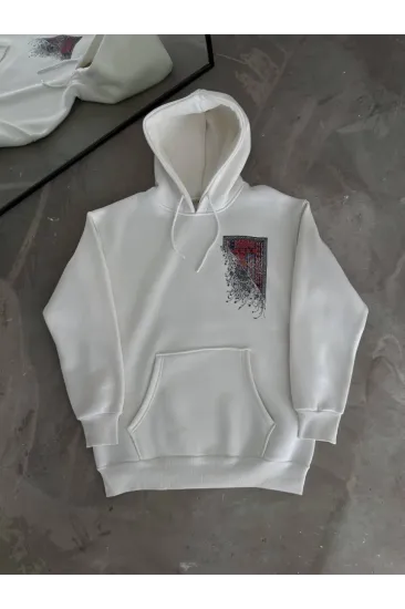 Uzun Kol Kapşonlu Ön Ve Arka Baskılı SweatShirt - Beyaz Uzun Kol Kapşonlu Ön Ve Arka Baskılı SweatShirt - Beyaz