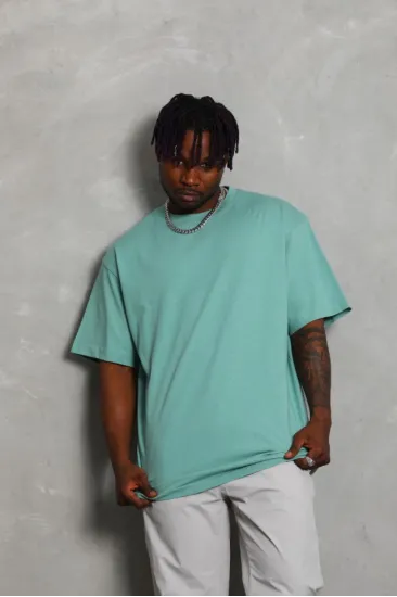 Unisex Oversize Düz Bisiklet Yaka T-Shirt - Mint Yeşili