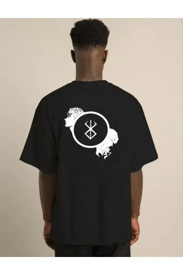 Unisex Bisiklet Yaka Baskılı Oversize T-Shirt - Siyah Unisex Bisiklet Yaka Baskılı Oversize T-Shirt - Siyah