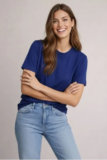 Osy Modal Yumuşak Dokulu Kumaş Bisiklet Yaka T-shirt - Lacivert Osy Modal Yumuşak Dokulu Kumaş Bisiklet Yaka T-shirt - Lacivert