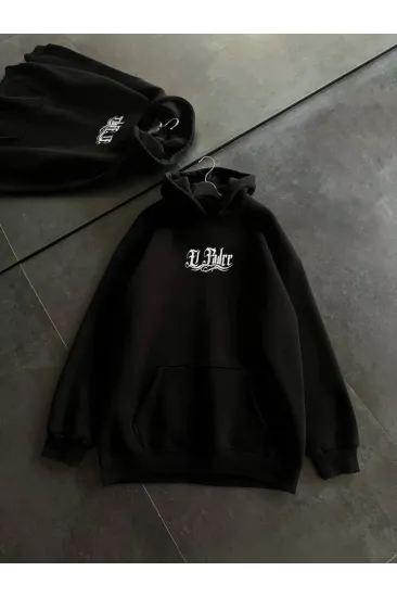 Üç İplik Penye Uzun Kol Kapşonlu Baskılı SweatShirt - Siyah Üç İplik Penye Uzun Kol Kapşonlu Baskılı SweatShirt - Siyah